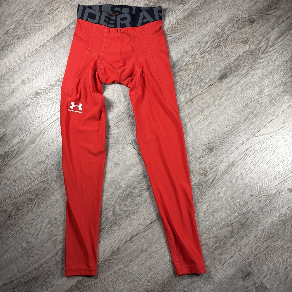 Under Armour Leggings Mens Small Red Compression HeatGear Elastic Waist Running